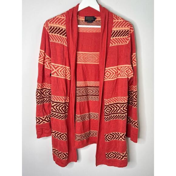 Pendleton Geometric Shawl Open Front Cardigan Sweater Coral Women's Size Large - Picture 1 of 8